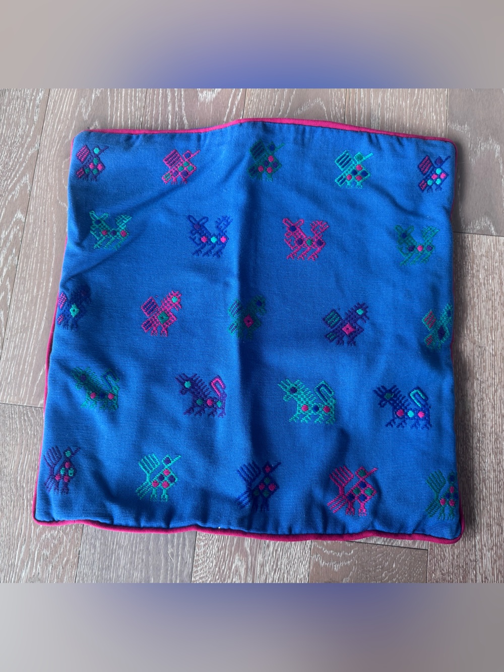 Hand sewn Guatemalan throw pillow case 17.5” x 17.5”